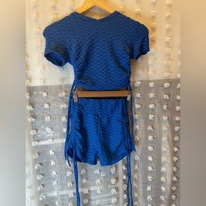 Love university workout outfit with scrunched butt detail and ties on short sz s